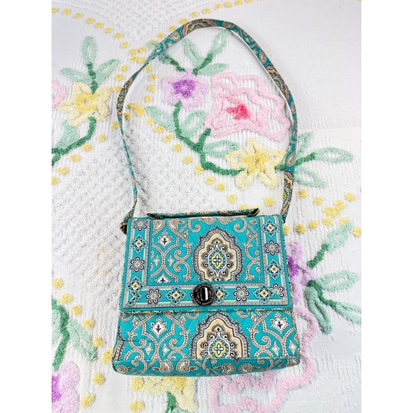 Vera Bradley Handbags - Vera Bradley Shoulder Bag Teal Paisley Pattern Flap‎ Top Closure
